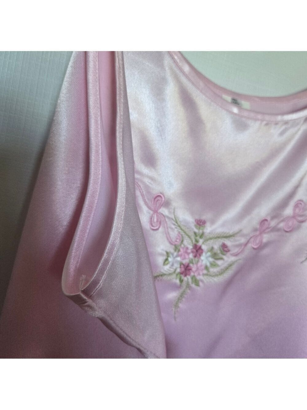 ROBE & CAMISOLE PAJAMA SET 100% SILK WOMEN PINK EMBROIDERED FLORAL DESIGN XXL - Picture 12 of 14
